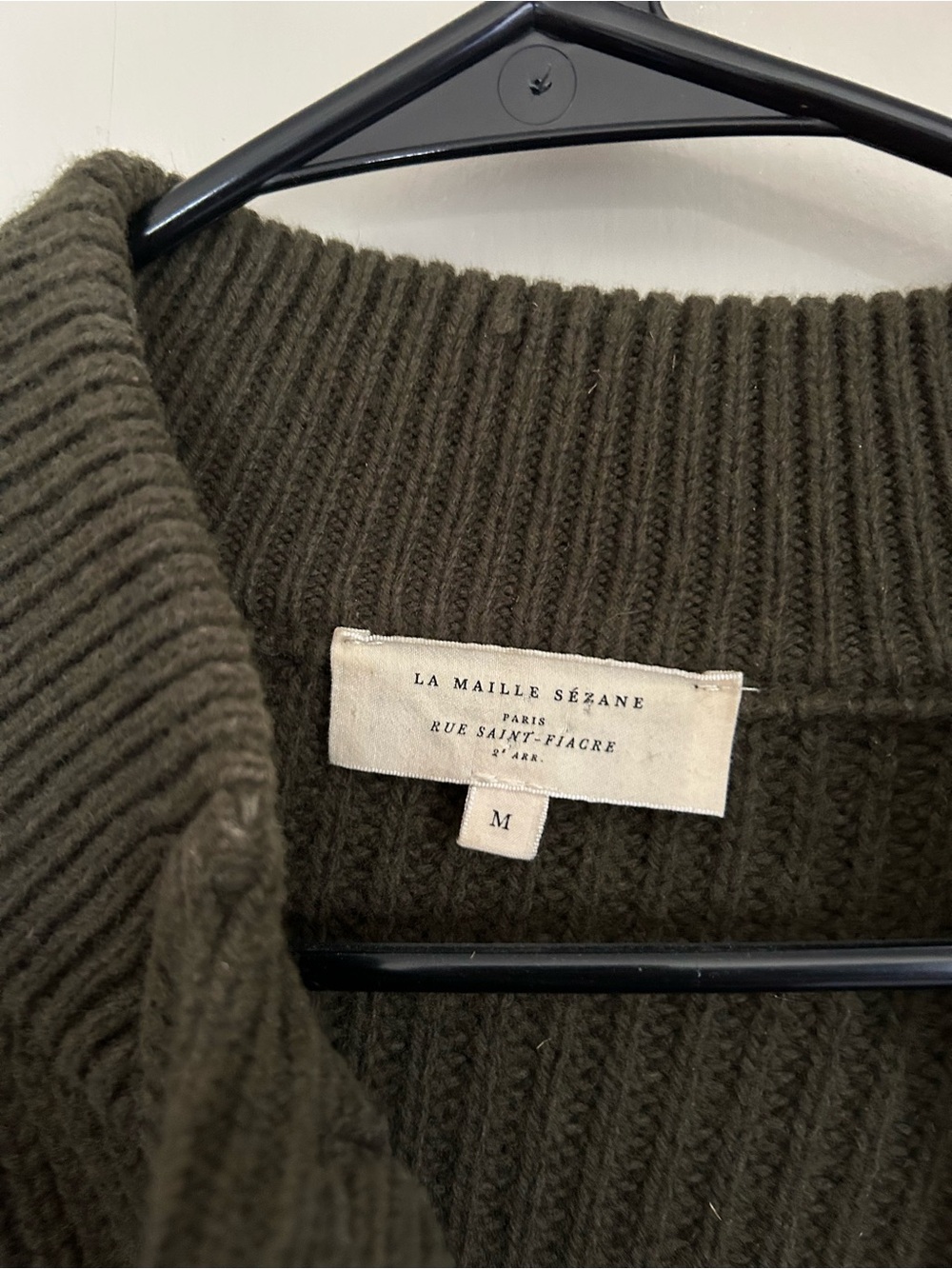 Sezane Lucas Wool Olive Green Ribbed Button-Front Sweater - Picture 5 of 6
